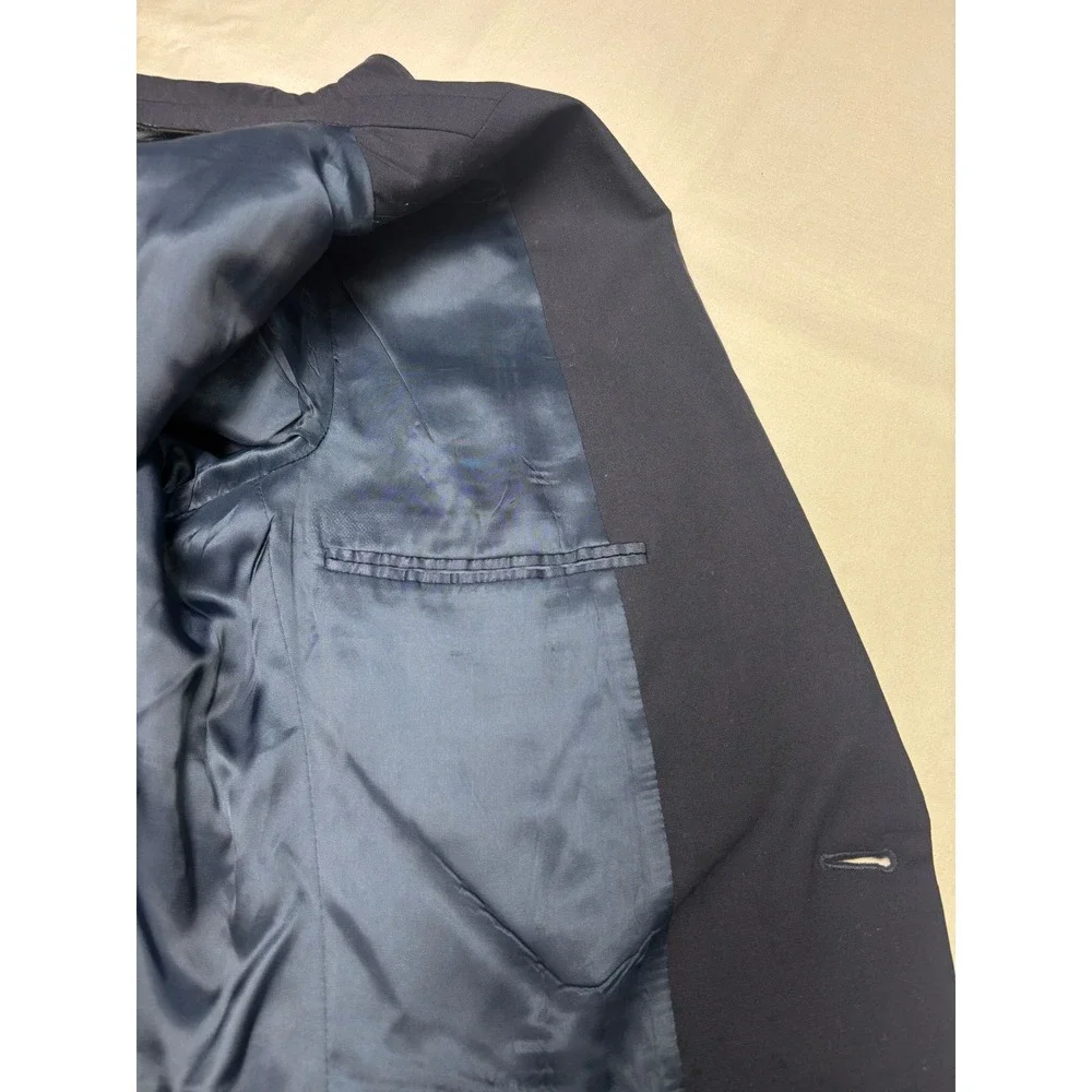 Jos A Bank Mens Navy Blue 100% Wool‎ Blazer Gold Crest Buttons 39R Sport Coat